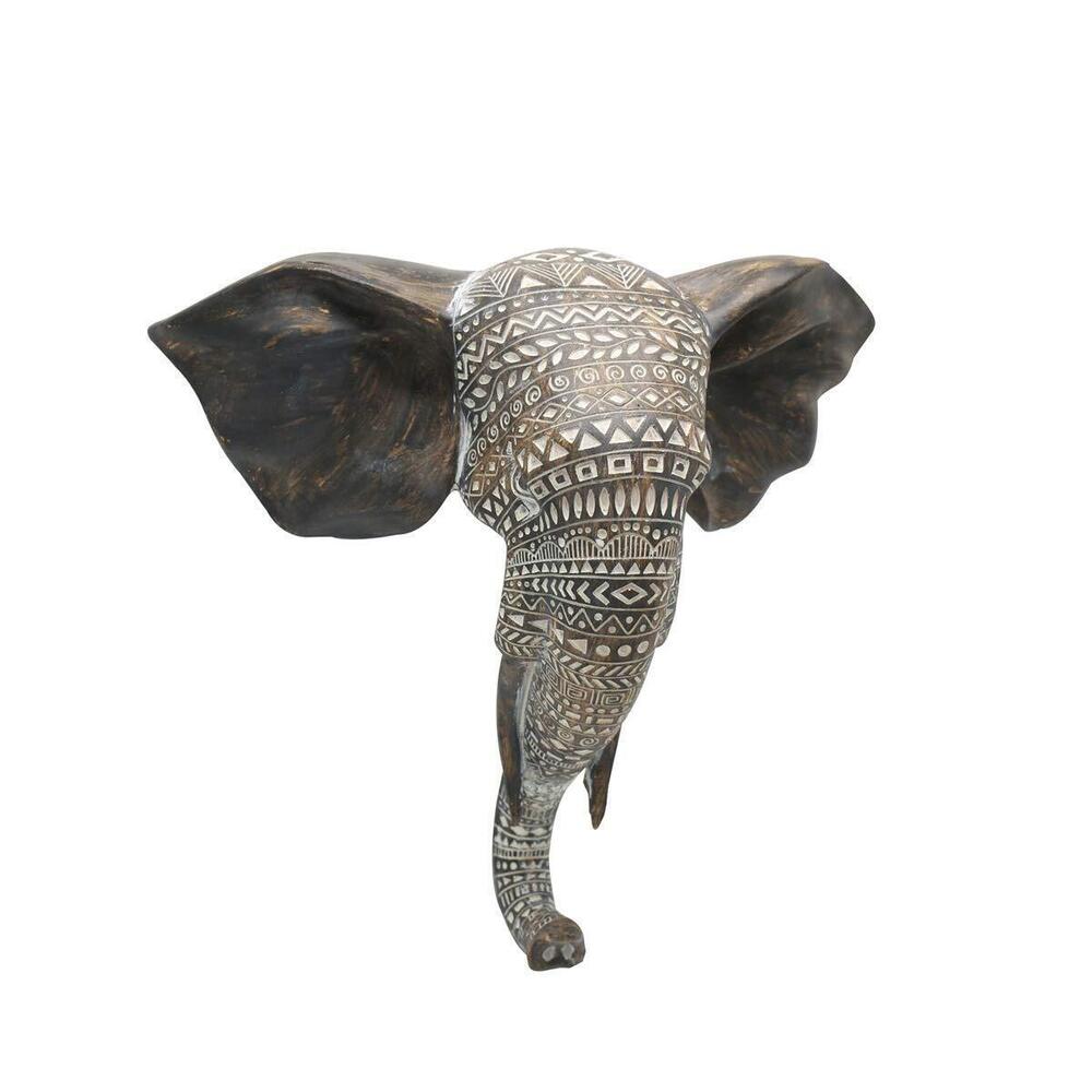 2534 African Elephant Wall Bust - 11" Tall Carved Noble Elephant Head